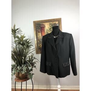 Henry Lee Women Blazer 12 Embroidered Long Sleeve Clueless Preppy Black 3 Button